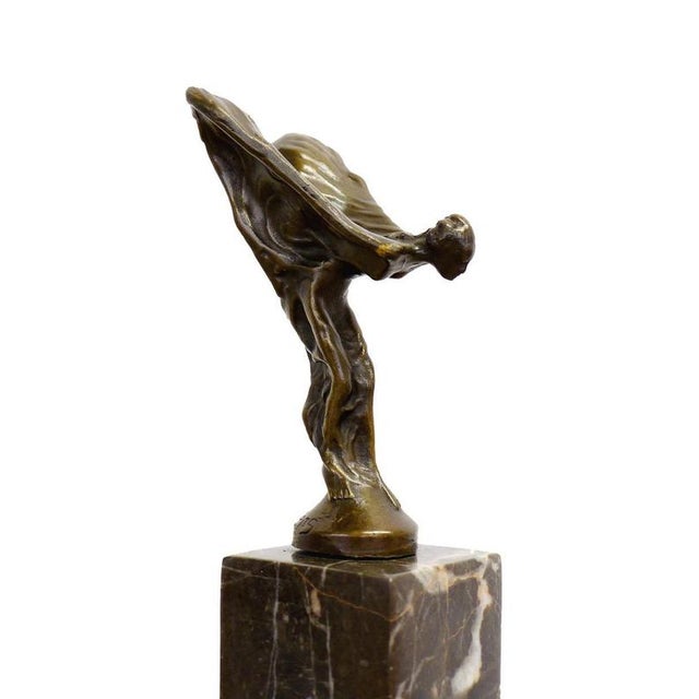 Metal Art Deco Style Spirit of Ecstasy Sculpture, Golden Bronze For Sale - Image 7 of 9