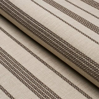 Schumacher Serra Mesa Indoor/Outdoor Stripe Fabric In Burlap For Sale