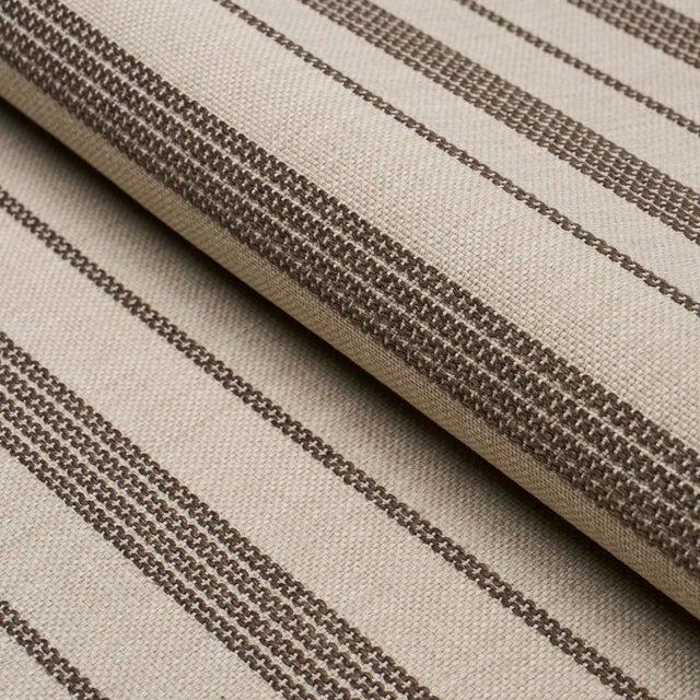 Schumacher Serra Mesa Indoor/Outdoor Stripe Fabric In Burlap For Sale