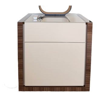 Pair of Custom Modern Nightstands With High-Gloss and Wood For Sale