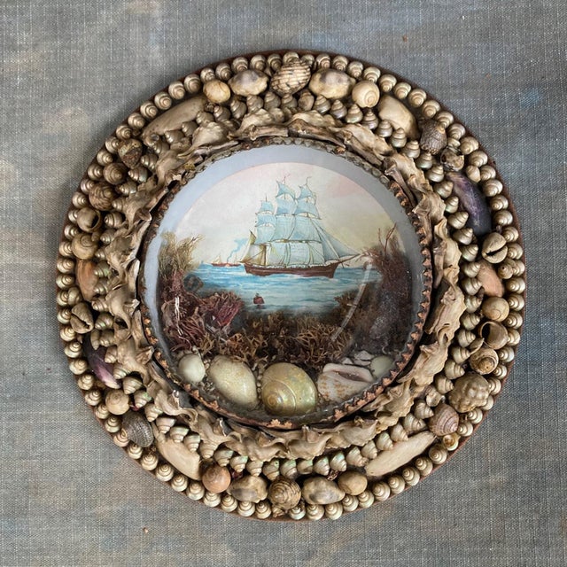 Traditional Edwardian Shellwork Valentine Diorama of a Clipper Ship For Sale - Image 3 of 11