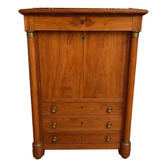 Empire Walnut Drop-Front Secretary, Early 19th Century For Sale