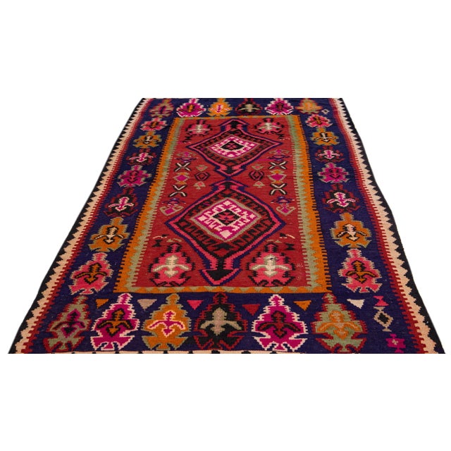 Tribal 1960s Vintage Turkish Kilim Red Handmade Tribal Wool Rug For Sale - Image 3 of 9