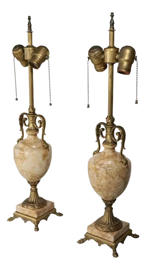 Pair of Early 20th Century French Victorian Style Marble and Brass Table Lamps