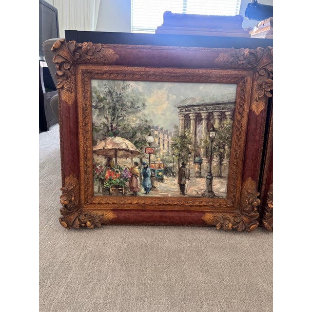Mid 20th Century Pair of Ornately Framed M. Torrens Parisian Street Scene Oil Paintings For Sale - Image 10 of 12
