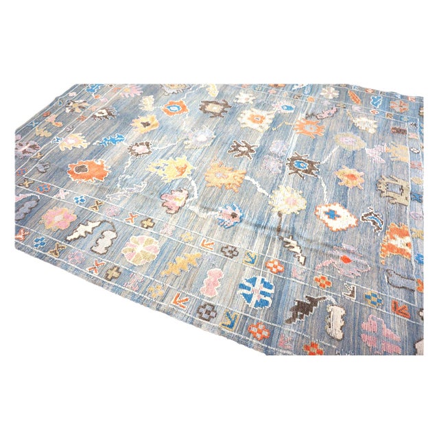 21st Century Turkish Oushak 9x12 Gray, Orange & Slate Blue Handmade Area Rug #a.c 201 For Sale - Image 13 of 14