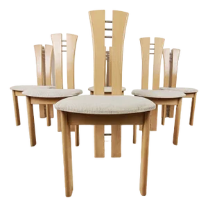Wooden High Back Dining Chairs, 1990s, Set of 6