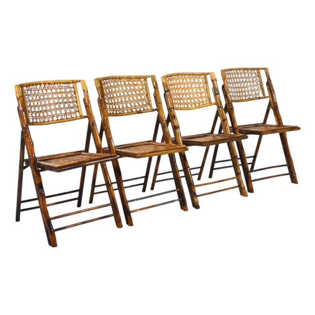 Bamboo & Cane Folding Side Chairs For Sale