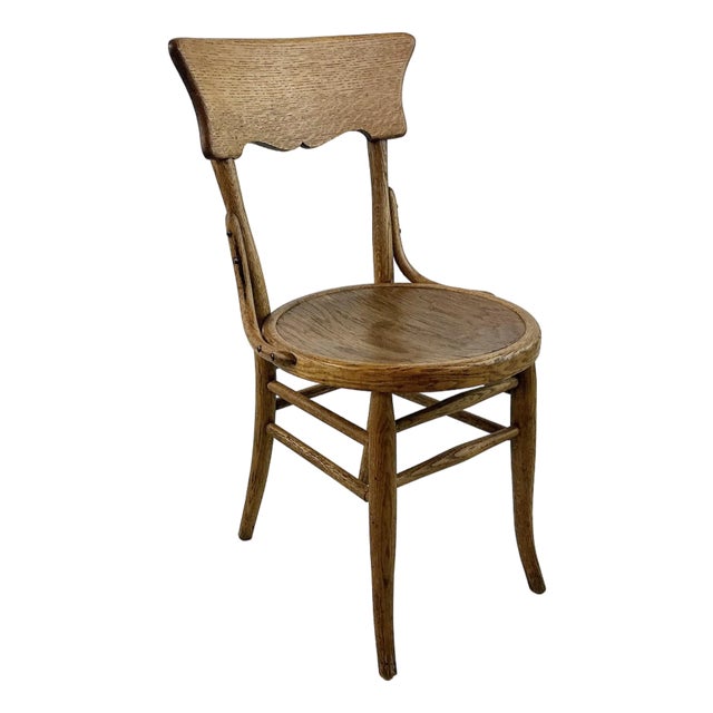 Early 20th Century Antique Boho Chic Americana Oak Cafe Bristol Dining Chair. For Sale