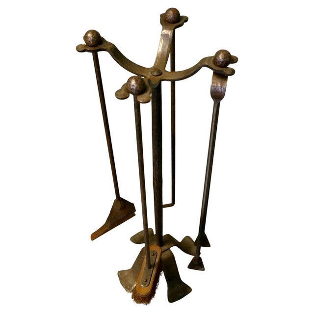Metal Large French Iron Fire Tool Companions, Set of 4 For Sale - Image 7 of 7