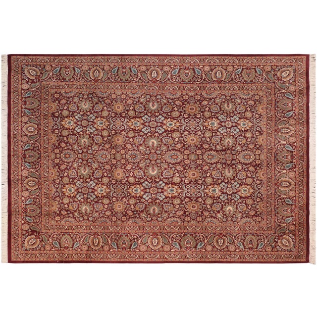 Maroon Floral Pak-Persian Maroon/Green Wool Rug - 8'0'' X 10'1'' For Sale - Image 8 of 9