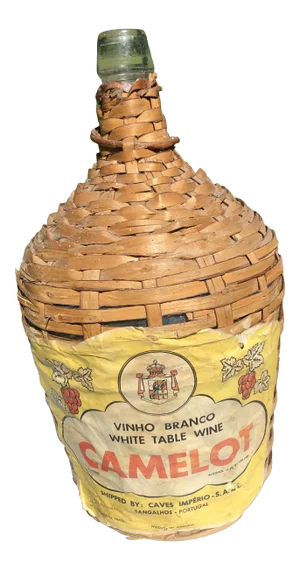 Vintage Wine Bottle in Handled Wicker Basket With Label