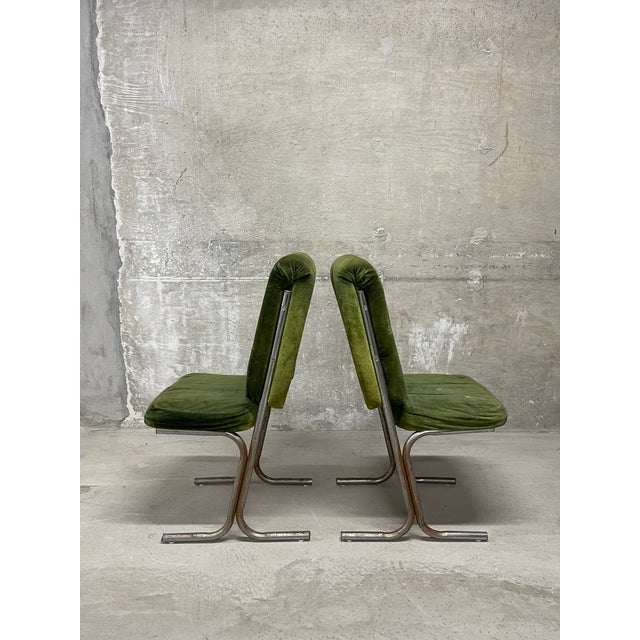 Pair of Vintage 1970’s MCM Tubular Metal Frame Dining Chairs For Sale - Image 9 of 15
