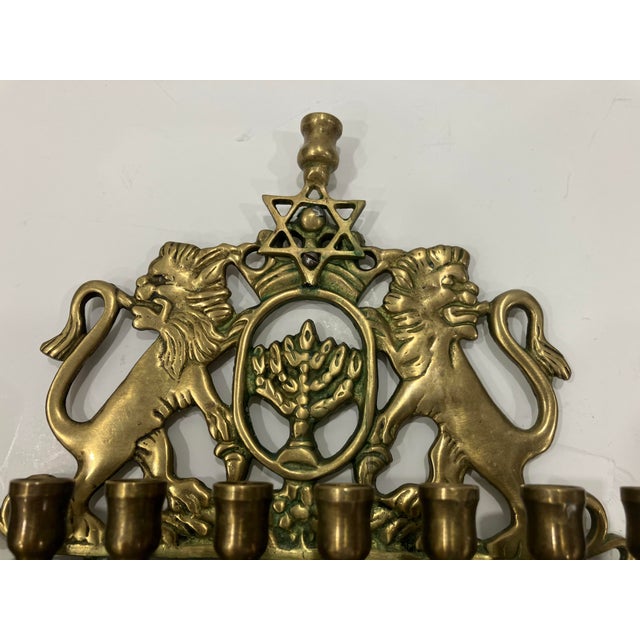 Religious Antique Brass Menorah For Sale - Image 3 of 7