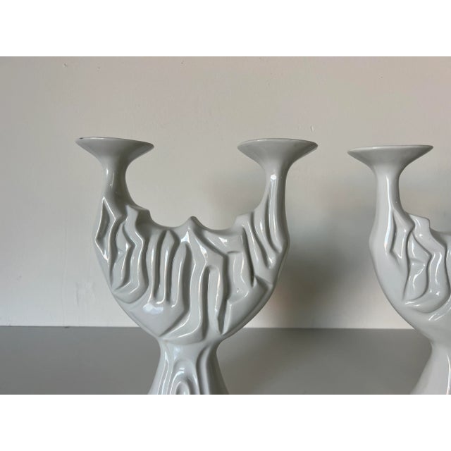 1980s Vintage Naaman White Porcelain Shabat Candleholder - a Pair For Sale - Image 5 of 10