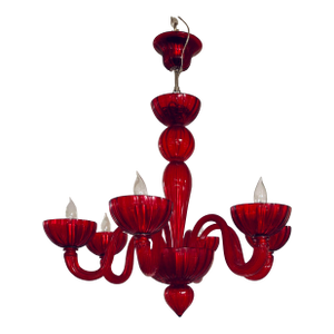 1990s Myran Allan Luxury Lighting Modern Red Murano Glass Chandelier