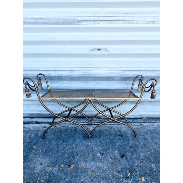 1970s 1970s Rope Gilt Metal and Teasel Bench . For Sale - Image 5 of 12