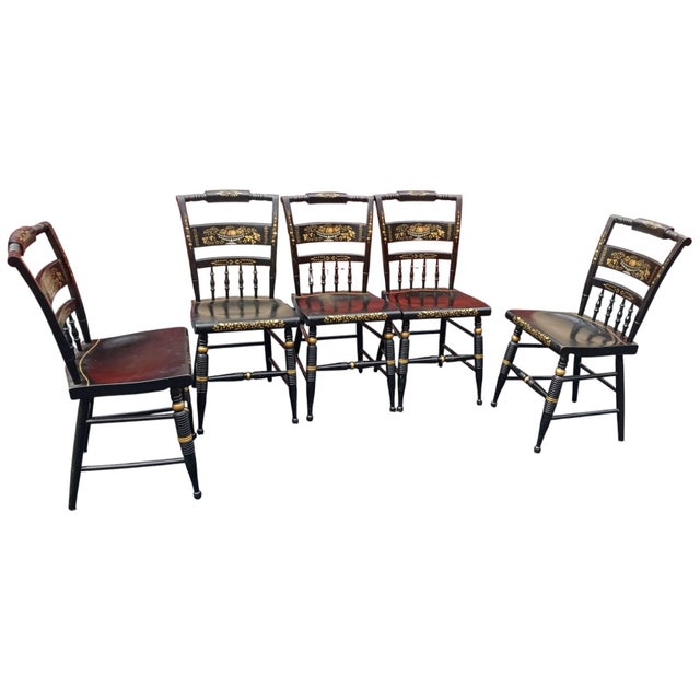 Vintage Set of 5 Genuine Nichols & Stone Stenciled Chairs. For Sale - Image 12 of 12
