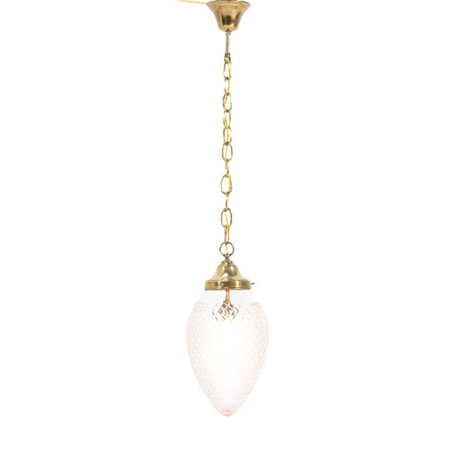 French Art Nouveau Brass Hall Light or Pendant with Beveled Glass, 1915 For Sale