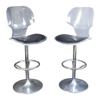 Pair of Lucite and Chrome Bar Stools for Hill Manufacturing For Sale