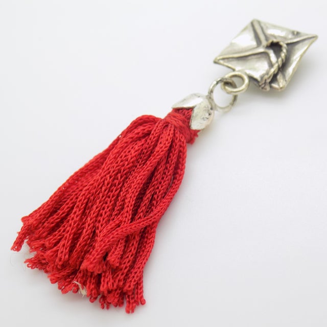Vintage Italian Handmade Genuine Silver & Red Tassel Academic Hat Mortarboard Miniature Charm For Sale - Image 6 of 10