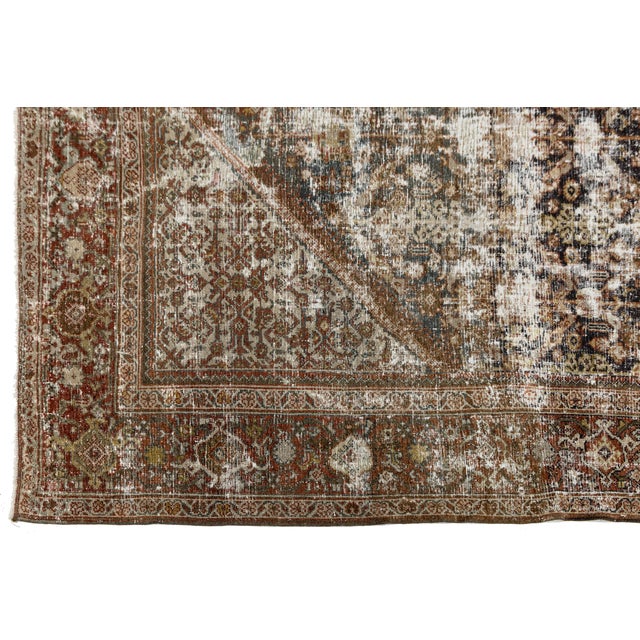 Antique Mahal Rug With Exquisite Distressed Wabi-Sabi Patina For Sale - Image 9 of 11