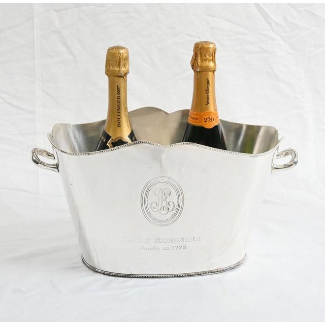 You are viewing a gorgeous French silver plate champagne or wine bucket Great finish to the silver plate and this can hold...