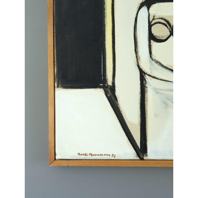 1957 Mid-Century Modern 'Figure in Constructed Room' Geometric Abstract Figurative Oil Painting by Swedish Artist Bertil Berntsson (1921-2002), Framed For Sale - Image 6 of 11
