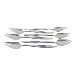 1960’s Vintage Stainless Steel Ice Cream Forks Set of Six Spork, Dessert Buffet Spoon Fork Knife Splayd For Sale