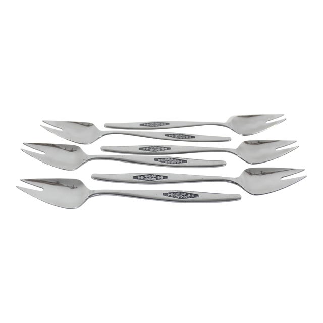 1960’s Vintage Stainless Steel Ice Cream Forks Set of Six Spork, Dessert Buffet Spoon Fork Knife Splayd For Sale