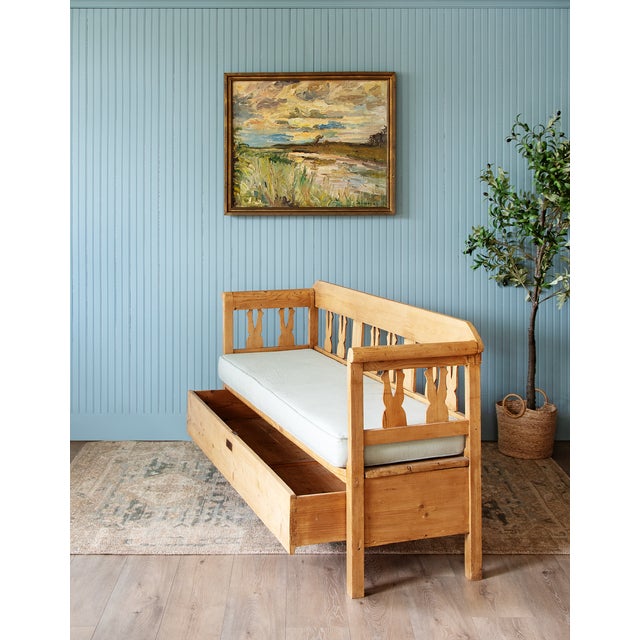 Antique Pine Hall Bench With Drawer | Ca. 1870 For Sale - Image 4 of 4