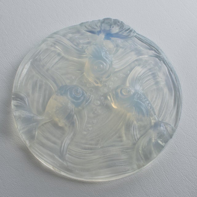 Art Deco Verlys France Art Deco Opalescent Glass Wine Coasters with Fish Decor, 2 pieces For Sale - Image 3 of 16