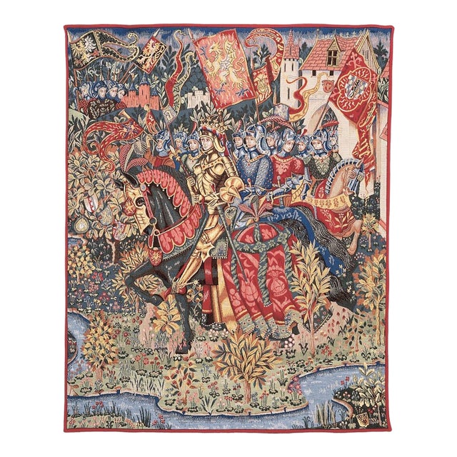 King Arthur and His Knights Loom Woven Tapestry - 180 X 140 Cm (5'11" X 4'7") - Requires Rod Size 4 For Sale