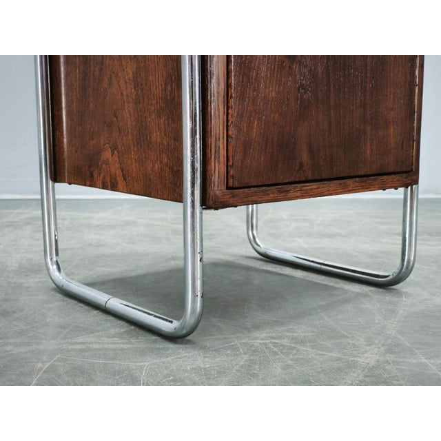 1940s Bauhaus Tubular Chrome and Oak Nightstand, Former Czechoslovakia, 1940s For Sale - Image 5 of 14