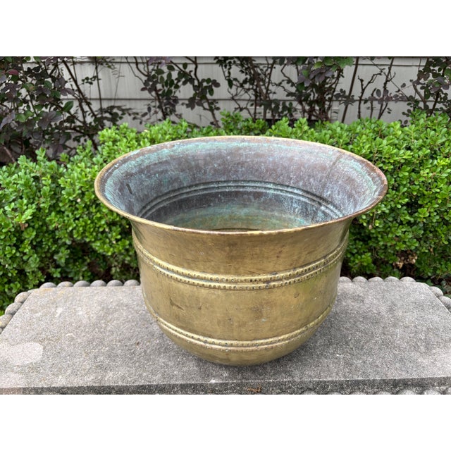 Mid-Century Modern Italian Hammered Brass Planter Stamped Egidio Casagrande For Sale - Image 3 of 10