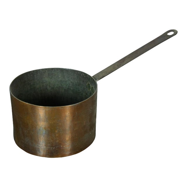 Antique French Country Farmhouse Copper Sauce Saute Pan Cook Pot For Sale