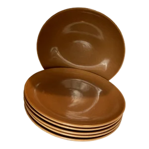 1950s Russell Wright Iroquois Coral Glaze Dinner Plates- Set of 6