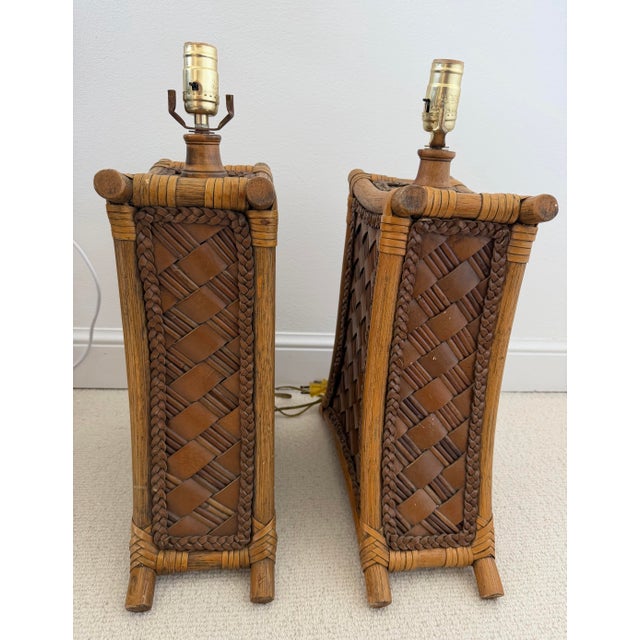 Vintage Bamboo and Leather Strap Table Lamps - A Pair For Sale - Image 10 of 12