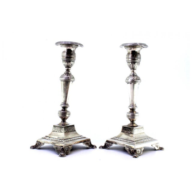 Silver Candlesticks with Turned Stems, Set of 2 For Sale - Image 9 of 11