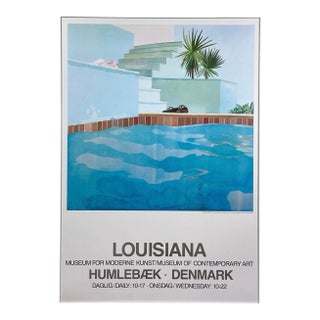 1987 Vintage David Hockney Louisiana Museum for Moderne Kunst Pool Scene Exhibition Print, Framed For Sale