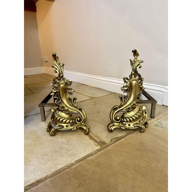 Large Antique French Brass Rococo Fire Dogs, 1900, Set of 2 For Sale - Image 6 of 6