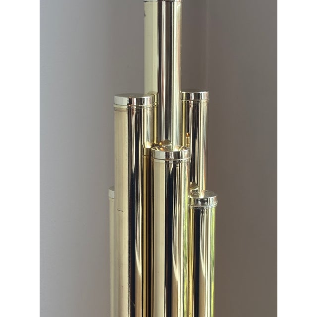 Vintage Mid-Century Modern Tiered Cylindrical Brass Table Lamp For Sale - Image 13 of 18