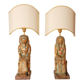 Vintage Italian Lamps Ceramic Figural Table Lamps King Tut and Cleopatra - A Pair For Sale