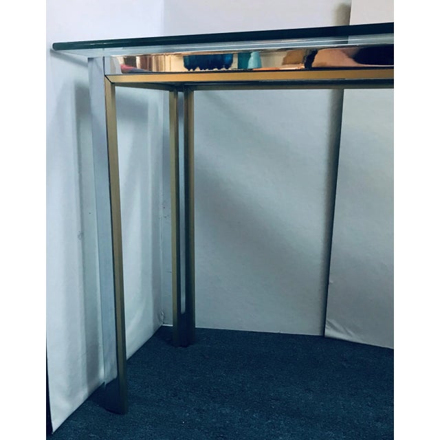 Mid-Century Modern Mastercraft Style Brushed Brass and Chrome Console Table For Sale In West Palm - Image 6 of 13