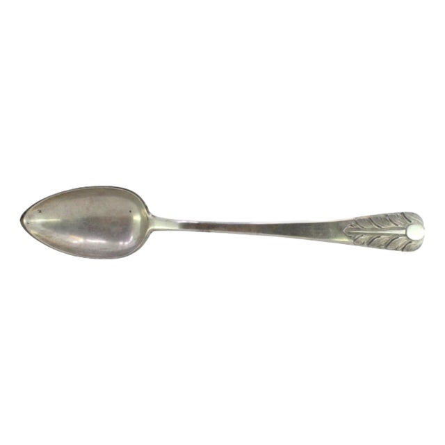 Silver Rice and Serving Spoon with Embossed Acanthus Leaves and Monogram Card For Sale