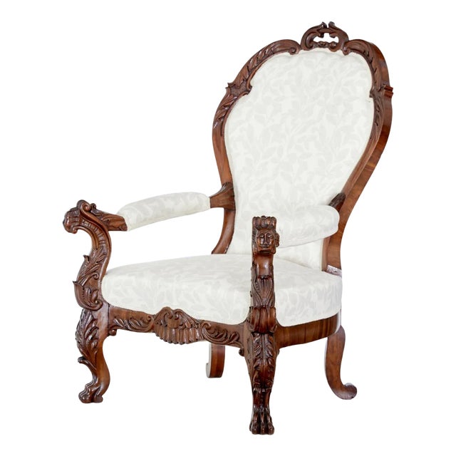 Mid 19th Century Carved Walnut Armchair For Sale