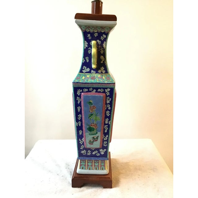 1960s Asian Floral Hand Painted Ceramic Table Lamp For Sale - Image 4 of 11