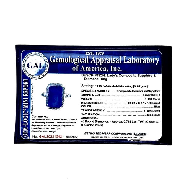 Sapphire Diamond Ring Size 6.25 14k Gold 6.84 TCW Certified For Sale In New York - Image 6 of 13