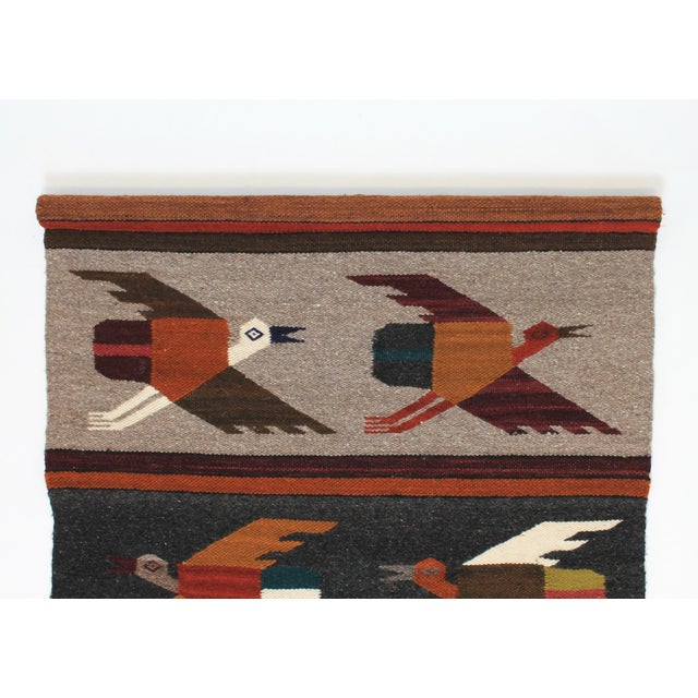 Mid-Century Modern Vintage Hand-Woven Wool Wall Hanging or Tapestry - Birds in Flight For Sale - Image 3 of 6