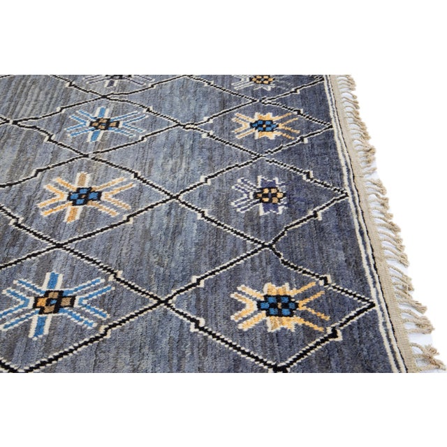 Modern Moroccan Style Gray Handmade Wool Rug With Tribal Design For Sale - Image 11 of 14